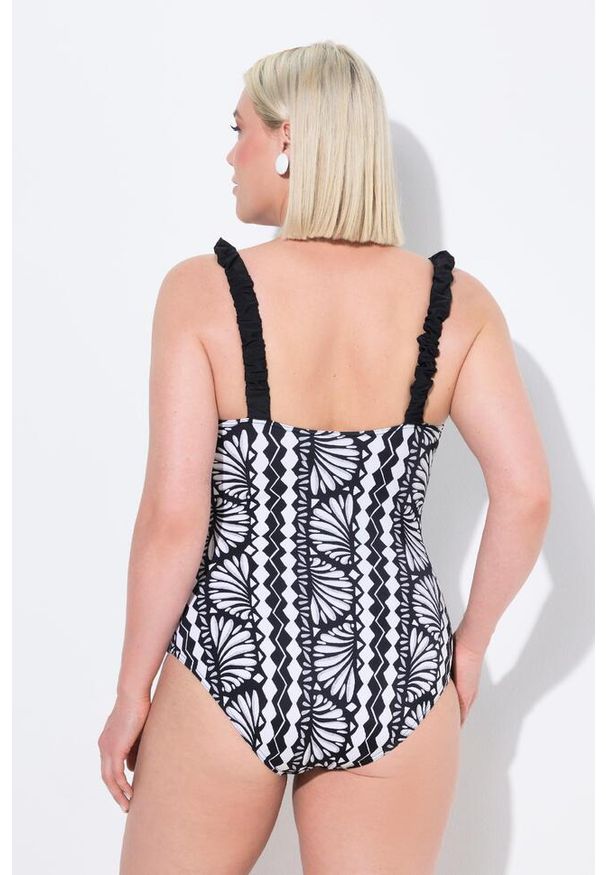 ULLA POPKEN - Damski Strój kąpielowy elastyczne ramiączka miękkie miseczki z recyklingu. Kolekcja: plus size. Kolor: czarny. Materiał: poliester, elastan, poliamid, materiał
