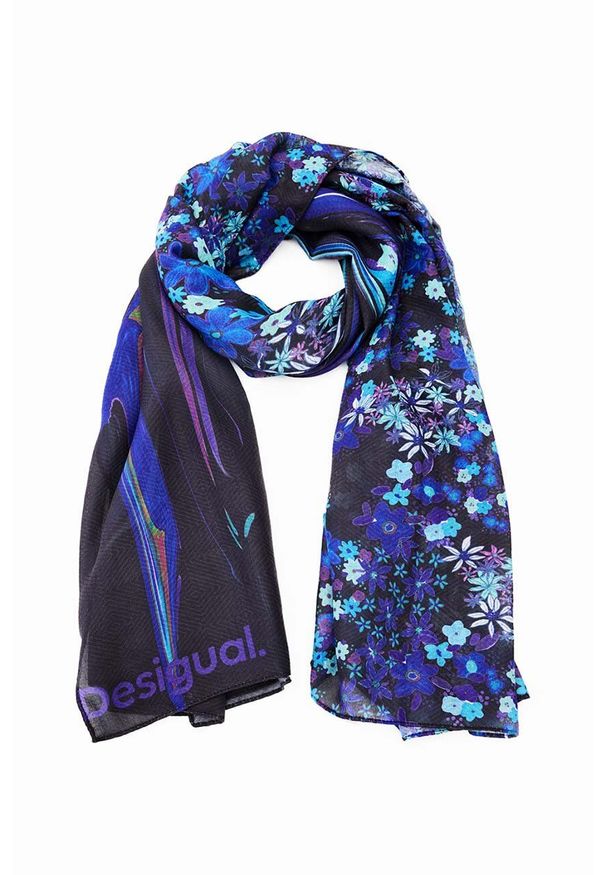 Desigual chusta 23WAWA05 ACCESSORIES FABRIC RECTANGLE FO damska kolor granatowy wzorzysta. Kolor: niebieski. Materiał: materiał
