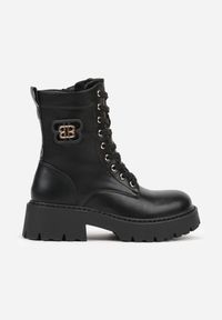 Renee - Czarne Botki Workery VICES z Metalicznym Zdobieniem na Cholewce Cevea. Okazja: na co dzień. Kolor: czarny. Materiał: jeans, koronka, skóra. Szerokość cholewki: normalna. Wzór: aplikacja. Styl: casual