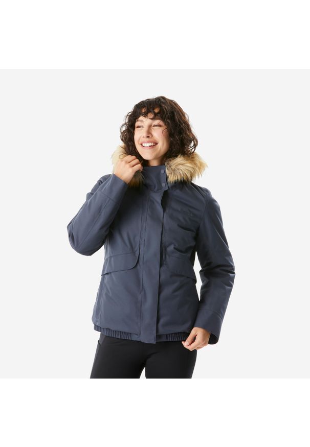 quechua - Kurtka turystyczna damska zimowa Quechua SH500 -8°C wodoodporna. Kolor: niebieski. Materiał: materiał, futro. Sezon: zima. Sport: turystyka piesza