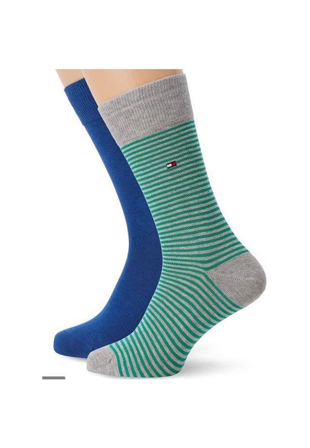 TOMMY HILFIGER - Tommy Hilfiger Męskie Skarpetki Stripes 2-pak z Bawełny 39-42. Kolor: czarny, niebieski, wielokolorowy. Materiał: bawełna