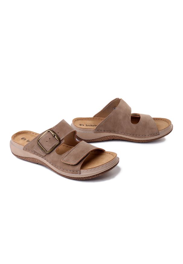 Inblu LL-06 048 jasny brąz, klapki damskie. Okazja: na co dzień. Kolor: brązowy. Materiał: skóra. Styl: casual