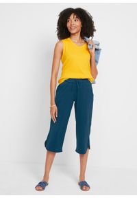 bonprix - Spodnie z dżerseju z mieszanki bawełny. Kolor: niebieski. Materiał: bawełna, jersey. Styl: elegancki