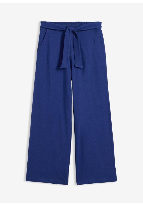 bonprix - Spodnie culotte z elastycznym paskiem, uszyte z bawełny organicznej. Okazja: na co dzień. Kolor: niebieski. Materiał: bawełna. Styl: casual