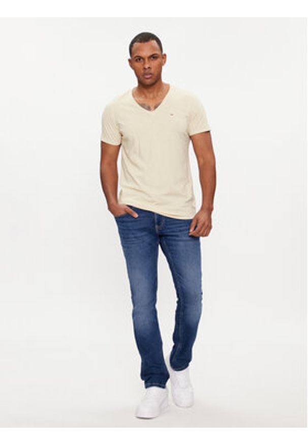 Tommy Jeans T-Shirt Jaspe DM0DM09587 Beżowy Slim Fit. Kolor: beżowy. Materiał: bawełna, syntetyk