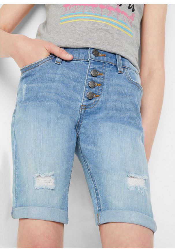 bonprix - Szorty dżinsowe ze stretchem. Kolor: niebieski. Styl: klasyczny