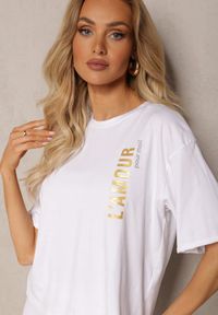 Renee - Biały Komplet z Bawełny 2-Częściowy Legginsy 3/4 i Koszulka z Ozdobnym Napisem Nideala. Kolor: biały. Materiał: bawełna. Wzór: napisy