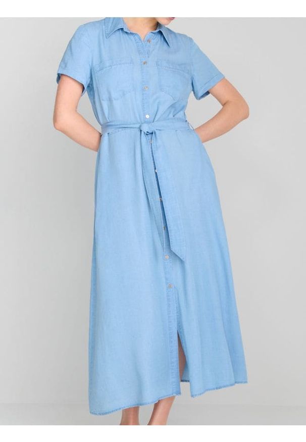 Sinsay - Sukienka midi z lyocellu - niebieski. Kolor: niebieski. Długość: midi