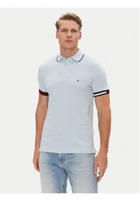 TOMMY HILFIGER - Tommy Hilfiger Polo Flag Cuff MW0MW38458 Błękitny Slim Fit. Typ kołnierza: polo. Kolor: niebieski. Materiał: bawełna