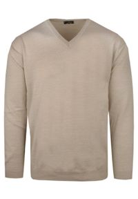 Męski Sweter Wełniany (V-neck) - Max Sheldon - Jasny Beż. Kolor: brązowy, wielokolorowy, beżowy. Materiał: akryl, wełna. Sezon: zima, jesień. Styl: klasyczny