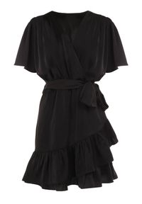 Born2be - Czarna Sukienka Pereira. Typ kołnierza: dekolt w serek. Kolor: czarny. Materiał: tkanina, materiał. Wzór: gładki, aplikacja. Typ sukienki: kopertowe. Długość: mini #3