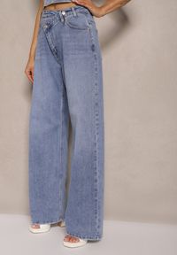 Renee - Niebieskie Jeansy Regular Waist z Szeroką Nogawką Tenophea. Okazja: na co dzień, na spotkanie biznesowe, do pracy. Kolor: niebieski. Styl: biznesowy, casual #4