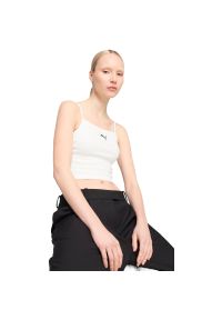 Podkoszulek Puma Wardrobe Ess Ribbed Tank Top, Kobiety. Kolor: biały. Materiał: bawełna, materiał