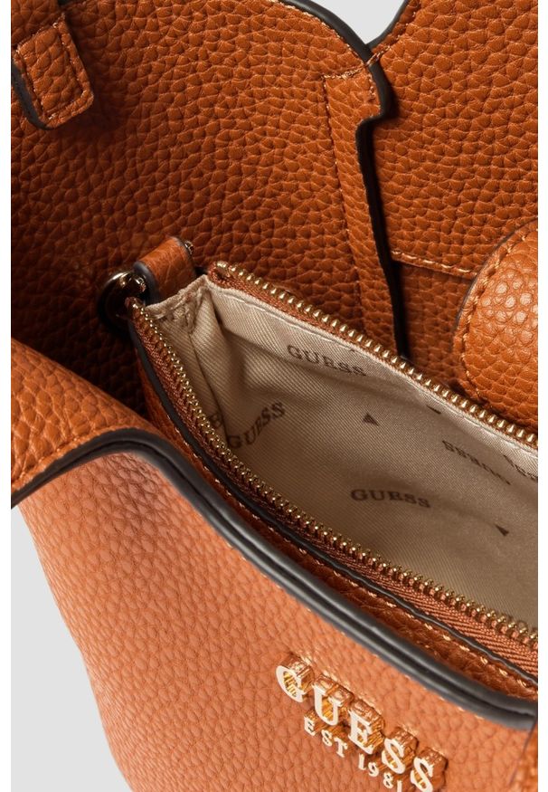 Guess - GUESS Brązowa torebka damska Calista 2 w 1 Mini. Kolor: brązowy. Styl: elegancki, casual
