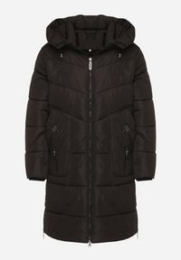 Born2be - Czarna Kurtka Pikowana z Kapturem i Suwakami po Bokach Lindrie. Okazja: na co dzień, na spacer. Typ kołnierza: kaptur. Kolor: czarny. Materiał: poliester, dzianina, jeans. Długość: długie. Styl: casual #6