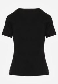 Born2be - Czarny Dopasowany T-shirt z Prążkowanej Tkaniny z Bawełny Acalenos. Okazja: na co dzień. Kolor: czarny. Materiał: prążkowany, bawełna, tkanina. Sezon: lato. Styl: casual, klasyczny, elegancki #6