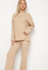 Born2be - Beżowy Komplet Dzianinowy z Wełną i Bawełną Sweter z Guzikami i Spodnie Lanadia. Kolor: beżowy. Materiał: dzianina, wełna, bawełna #5
