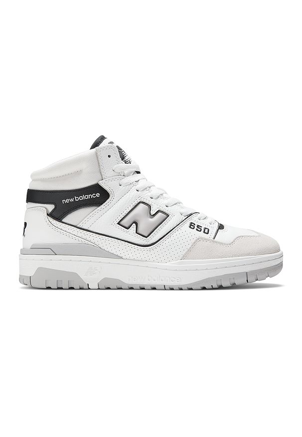 Buty unisex New Balance BB650RWH – białe. Okazja: na co dzień. Kolor: biały. Materiał: skóra, materiał. Szerokość cholewki: normalna. Sezon: lato. Sport: koszykówka, fitness