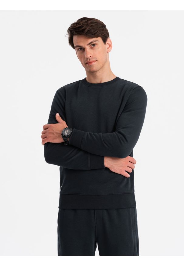 Ombre Clothing - Bawełniany męski dresowy komplet BASIC bluza nierozpinana + joggery – czarny V9. Kolor: czarny. Materiał: dresówka, bawełna. Wzór: jednolity