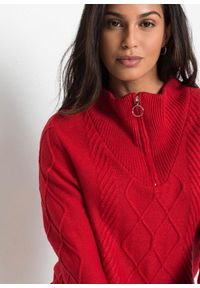 bonprix - Sweter ze stójką we wzór w warkocze. Typ kołnierza: kołnierzyk stójkowy. Kolor: czerwony #2
