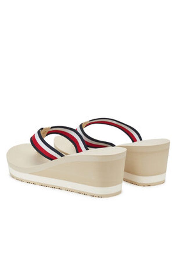 TOMMY HILFIGER - Tommy Hilfiger Japonki Th Corporate Wedge Beach Sandal FW0FW08520 Beżowy. Kolor: beżowy. Materiał: materiał