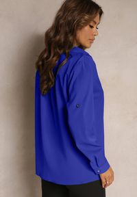 Renee - Granatowa Wiskozowa Koszula z Guzikami i Kołnierzykiem Cardillo. Kolor: niebieski. Materiał: wiskoza