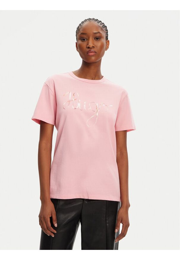 Hugo - HUGO T-Shirt Damacia_5 50544868 Różowy Regular Fit. Kolor: różowy. Materiał: bawełna