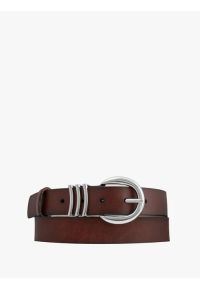 Ryłko - Brązowy pasek ze skóry licowej. Kolor: brązowy. Materiał: skóra. Wzór: aplikacja #1