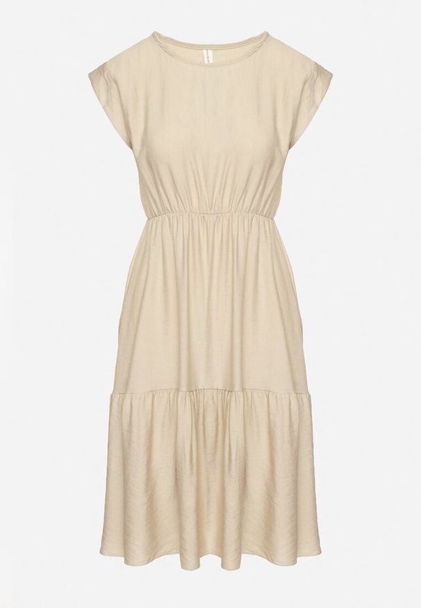 Born2be - Beżowa Wiskozowa Sukienka o Rozkloszowanym Kroju Lizena. Okazja: na imprezę, na co dzień. Kolor: beżowy. Materiał: wiskoza. Sezon: wiosna, lato. Styl: casual, klasyczny