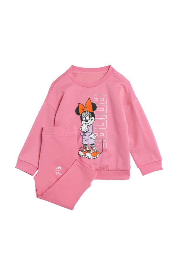 Adidas - Zestaw Disney Minnie Mouse Jogger Kids. Okazja: na uczelnię. Kolor: wielokolorowy, biały, różowy. Materiał: dresówka. Wzór: motyw z bajki. Styl: sportowy, młodzieżowy