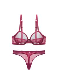 Intica - Komplet bielizny transparentnej z kokardą na romantyczny wieczór Kadriye. Kolor: czerwony. Materiał: materiał. Wzór: aplikacja