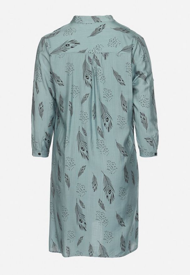 Born2be - Niebieska Sukienka Szmizjerka z Guzikami przy Dekolcie z Podwijanymi Rękawami Ketella. Okazja: do pracy, na co dzień. Kolor: niebieski. Wzór: aplikacja. Typ sukienki: szmizjerki. Styl: elegancki, casual, sportowy, klasyczny