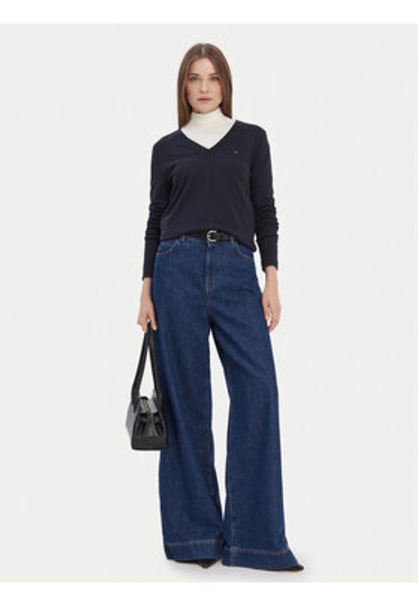 TOMMY HILFIGER - Tommy Hilfiger Sweter WW0WW42049 Granatowy Regular Fit. Kolor: niebieski. Materiał: syntetyk