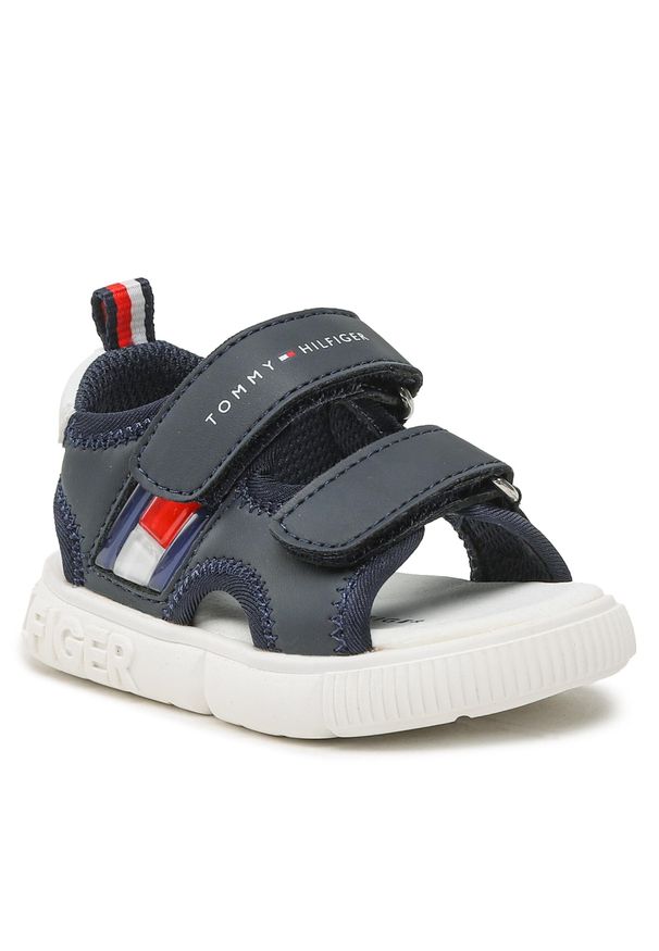 TOMMY HILFIGER - Sandały Tommy Hilfiger Flag Velcro Sandal T1B2-32900-1355 M Blue 800. Kolor: niebieski. Materiał: skóra
