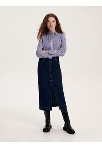 Reserved - Jeansowa spódnica midi - granatowy. Kolor: niebieski. Materiał: jeans