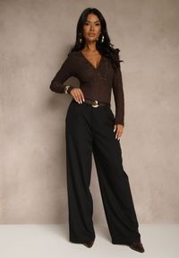 Renee - Czarne Garniturowe Spodnie Wide Leg z Dodatkowym Paskiem Cintriane. Stan: podwyższony. Kolor: czarny. Styl: elegancki #3