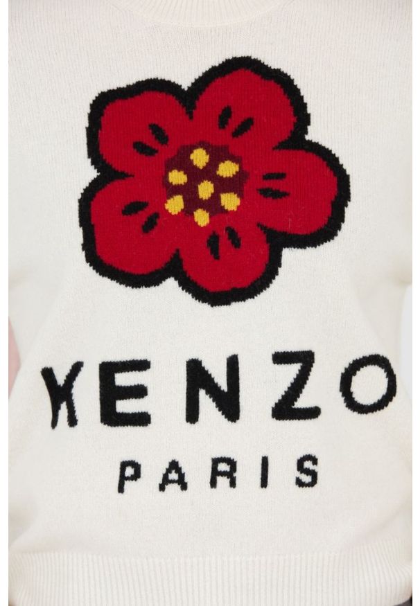 Kenzo - KENZO Kremowy sweter damski boke flower. Kolor: biały