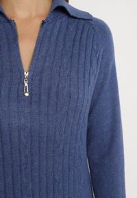 Born2be - Niebieska Sweterkowa Sukienka Pudełkowa z Bawełną i Wełną Ozdobiona Suwakiem Reimia. Okazja: na co dzień. Kolor: niebieski. Materiał: wełna, bawełna. Wzór: aplikacja. Styl: klasyczny, casual #4