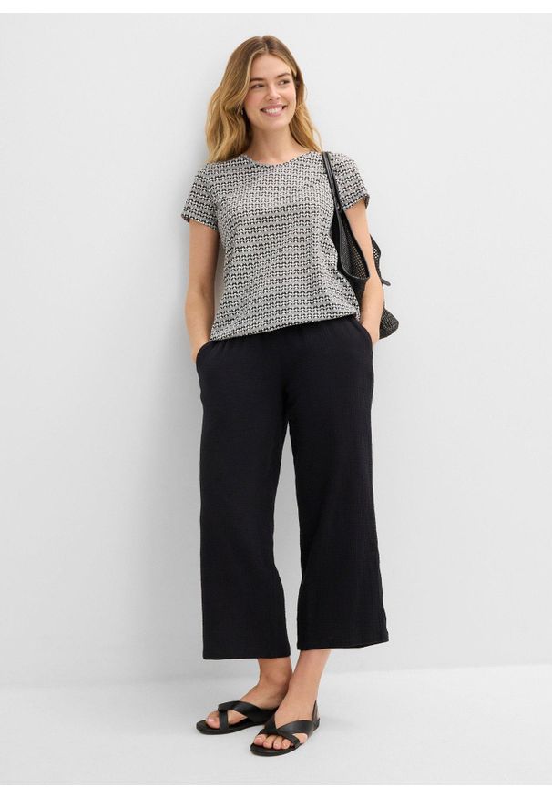 bonprix - Shirt z czystej bawełny. Kolor: czarny. Materiał: bawełna. Długość rękawa: krótki rękaw. Długość: krótkie