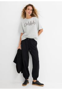 bonprix - Spodnie dresowe z elastyczną gumką w talii. Kolor: czarny. Materiał: poliester, materiał, dresówka. Styl: sportowy #2