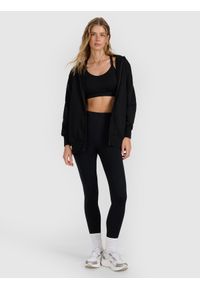 4f - 4F Legginsy dzianinowe damskie - czarne L. Okazja: na co dzień. Stan: podwyższony. Kolor: czarny. Materiał: dzianina. Wzór: ze splotem, gładki. Styl: casual, sportowy #1