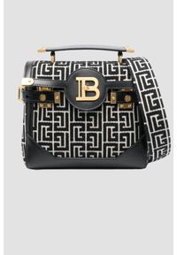 Balmain - BALMAIN Czarny kuferek damski Classic Handle Bag M. Kolor: czarny. Wzór: geometria, aplikacja. Materiał: zdobione. Rodzaj torebki: na ramię