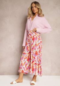 Renee - Beżowo-Różowe Spodnie Kuloty z Wiskozy High Waist z Gumką w Pasie Alaqinta. Okazja: na co dzień. Stan: podwyższony. Kolor: beżowy. Materiał: wiskoza. Styl: elegancki, casual #5