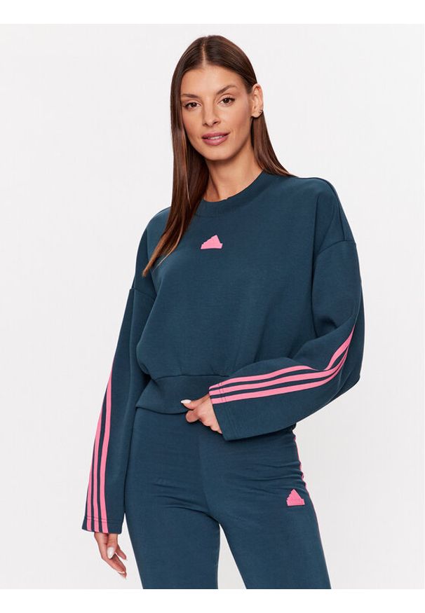 Adidas - adidas Bluza Future Icons 3-Stripes Sweatshirt IL3055 Turkusowy Loose Fit. Kolor: turkusowy. Materiał: bawełna