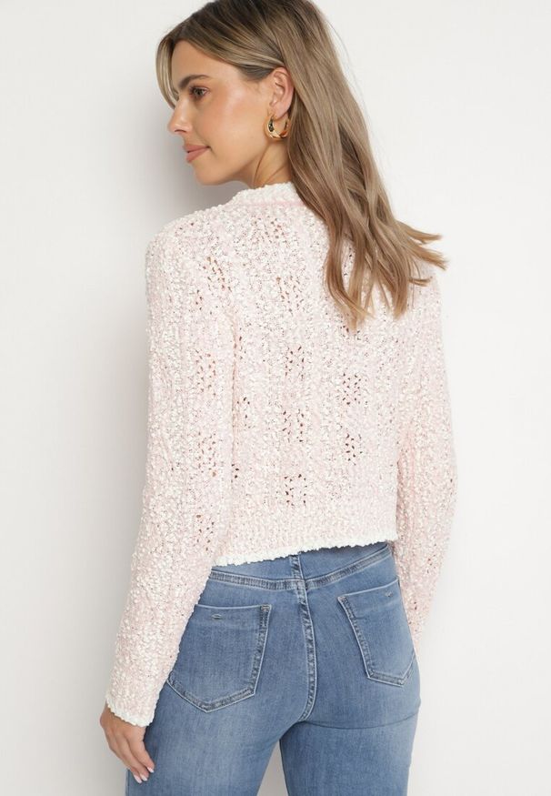 Born2be - Różowy Kardigan z Wiskozą na Guziki i Imitacją Kieszeni Liales. Okazja: na co dzień. Kolor: różowy. Materiał: wiskoza. Styl: elegancki, casual