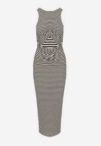 Born2be - Czarno-Biała Wieczorowa Sukienka o Dopasowanym Kroju z Rozcięciami Vikonnie. Okazja: na co dzień. Kolor: czarny. Typ sukienki: sportowe, dopasowane, proste. Styl: wizytowy #6