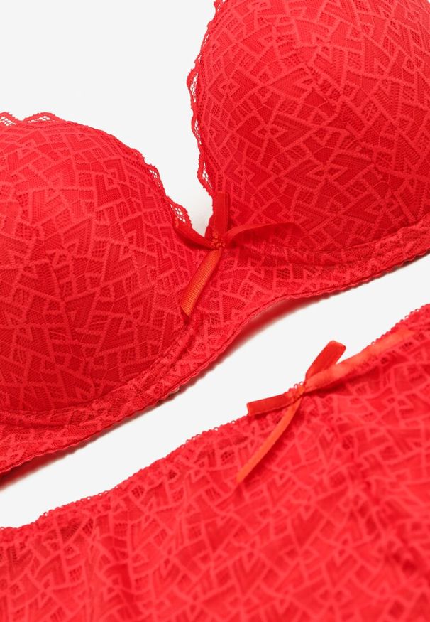 Renee - Czerwony Komplet Bielizny Koronkowej Klasyczny Biustonosz i Figi z Wysokim Stanem Nasellea. Stan: podwyższony. Kolor: czerwony. Materiał: koronka. Wzór: ażurowy, aplikacja, koronka