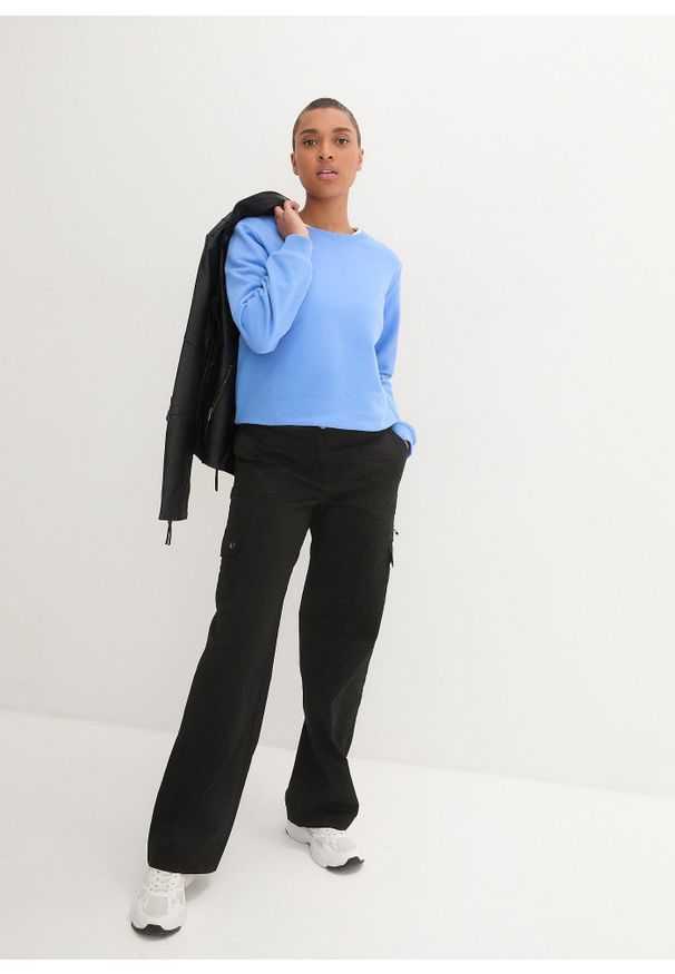 bonprix - Spodnie bojówki z bawełny, średni stan. Kolor: czarny. Materiał: bawełna