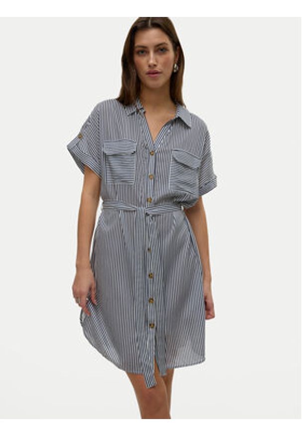 Vero Moda Sukienka koszulowa Bumpy 10325828 Granatowy Loose Fit. Kolor: niebieski. Materiał: wiskoza. Typ sukienki: koszulowe