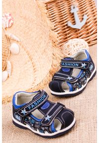 Casu - Granatowe sandały na rzepy casu t17b. Zapięcie: rzepy. Kolor: niebieski #1